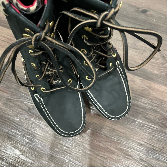 Sperry Boots Women's 9 Hikerfish Lace Up Black Leopard Leather - Picture 4 of 7